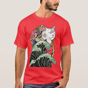 Camiseta Samurai Ninja do Japão Cat A onda de excelente Kan