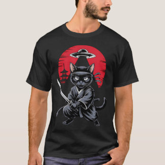 Camiseta Samurai Ninja Gato Guerreiro Ufo Anime Japonês