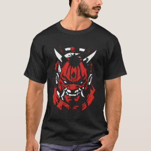 Camiseta Samurai Oni Mask Anime Red White Kanji Aka Para Sh