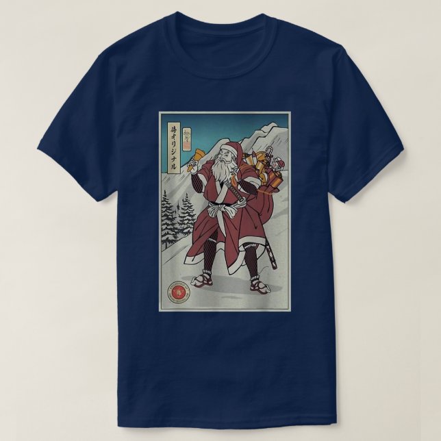 Camiseta Samurai Papais noeis Feliz Ukiyoe de Natal  (Frente do Design)