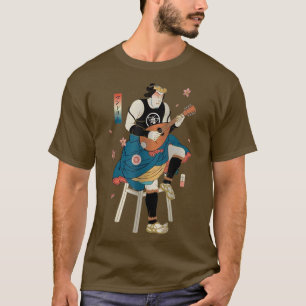 Camiseta Samurai Play Mandolin Music Ukiyoe Japonês Warrio