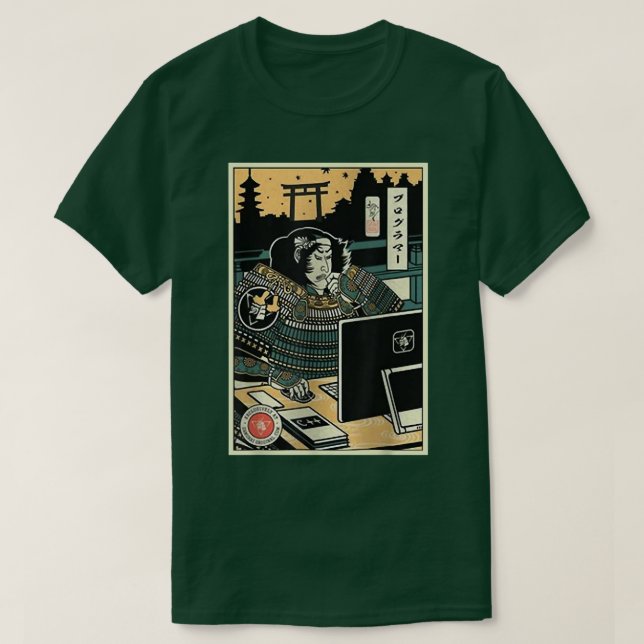 Camiseta Samurai Programmer 2 Computer Science Ukiyoe Japão (Frente do Design)