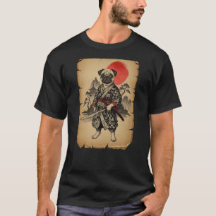 Camiseta Samurai Pug Arte Japonês Anime Cachorro (Deitado)