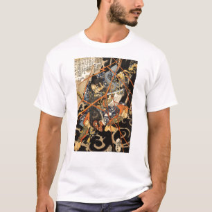 Camiseta Samurai que luta o grande monstro, cerca de 1800's