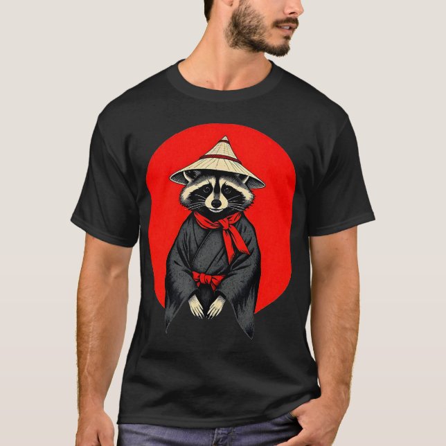 Camiseta Samurai Raccoon, Japanese Raccoon Kimono (Frente)
