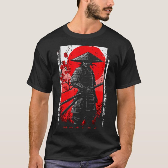 Camiseta Samurai Red Sun Cherry Blossoms Japanese Art Men W (Frente)