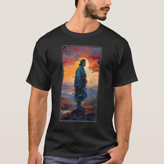 Camiseta Samurai Retro Japonês Warrior Impressão Art Japan  (Frente)