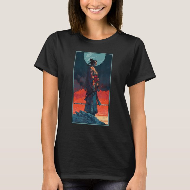 Camiseta Samurai Retro Japonês Warrior Impressão Art Japan  (Frente)