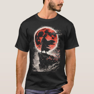 Camiseta Samurai Ronin na Lua Vermelha - Arte de Anime Japo