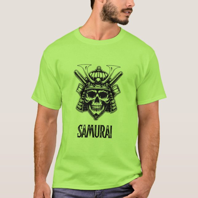 Camiseta Samurai Skull Warrior - T-shirt do Homem Negrito (Frente)