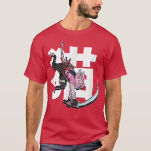 Camiseta Samurai Sphyn Cat Cartoon Engraçado (2)
