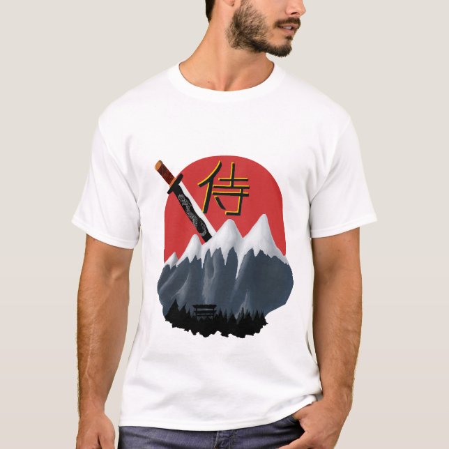 Camiseta Samurai Spirit T-shirt - Japan Retro Sun & Katana (Frente)
