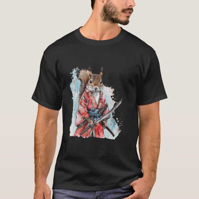 Camiseta Samurai Squirrel Trabalho de arte Samurai Japonês  (Frente)