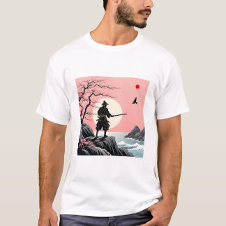 Camiseta Samurai Sunset Design - Ukiyo-e Cherry Blossom Art