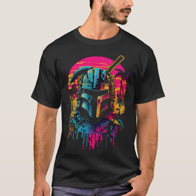 Camiseta Samurai Synthwave Retrowave Colorful 80s Graphic (Frente)