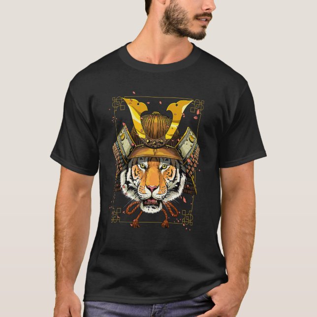 Camiseta Samurai Tiger Cat Japanese Warrior Bushido Japanes (Frente)