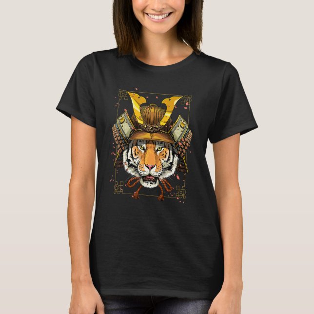 Camiseta Samurai Tiger Cat Japanese Warrior Bushido Japanes (Frente)