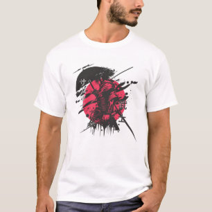 Camiseta samurai vermelha e preta