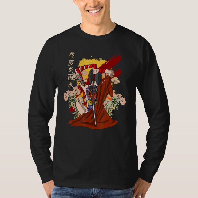 Camiseta Samurai Vintage Sakura Cherry Blossom Kat (Frente)