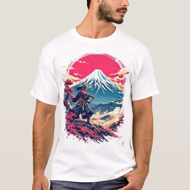 Camiseta Samurai Warrior at Mount Fuji Japanese Art T-Shirt (Frente)
