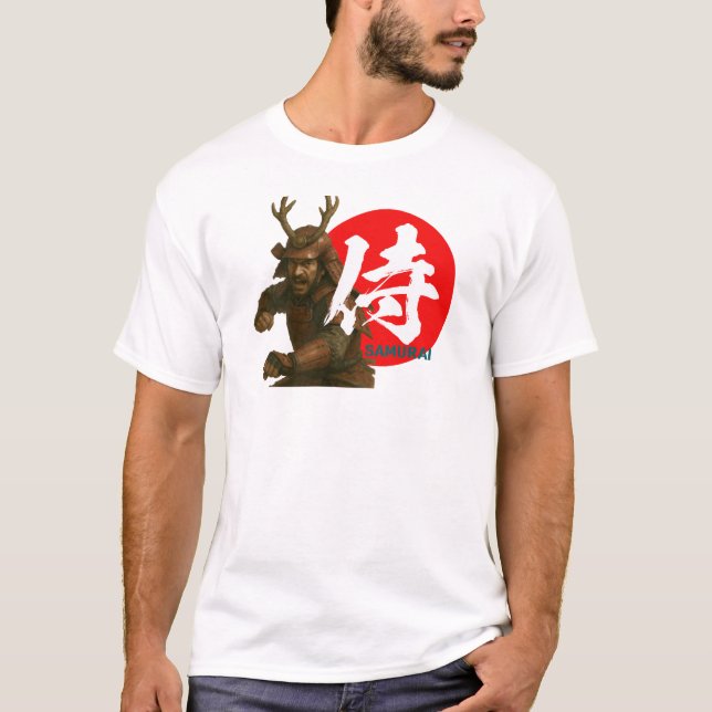 Camiseta Samurai Warrior com Ascensão Sun e Kanji (Frente)