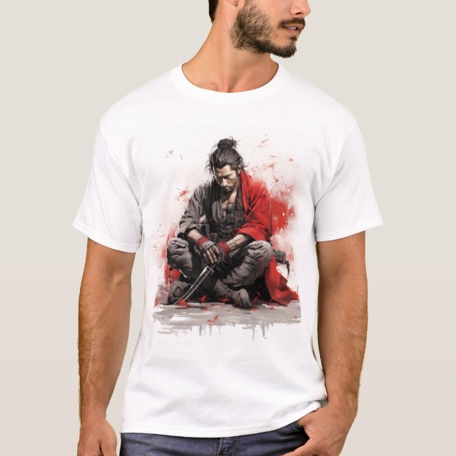 Camiseta Samurai Warrior Crouching with Drawn Sword T-Shirt (Frente)