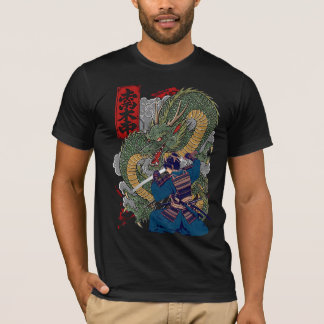 Camiseta Samurai Warrior Enfrentando Dragão Feroz Arte Japo