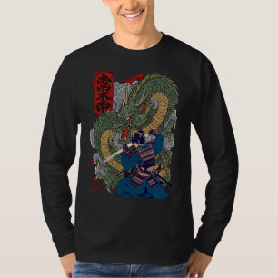Camiseta Samurai Warrior Enfrentando Dragão Feroz Arte Japo