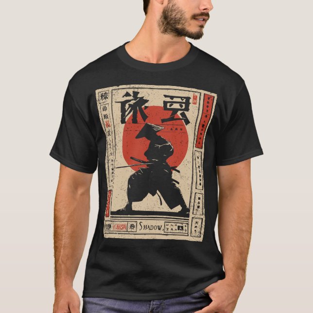 Camiseta Samurai Warrior Japonês Red Sun Arte Tradicional (Frente)