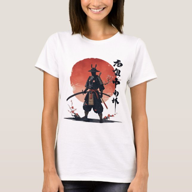 Camiseta Samurai Warrior Japonês Sunset Aestético (Frente)