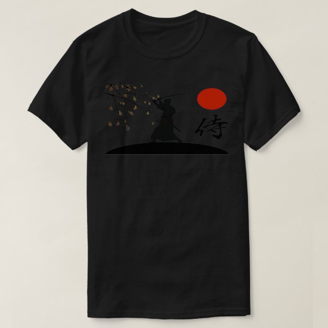 Camiseta Samurai Warrior Sword Retro Japanese Red Moon Styl (Frente do Design)