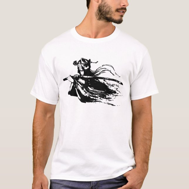 Camiseta Samurais Enigmáticos: Fox Mask e Bloody Katana (Frente)