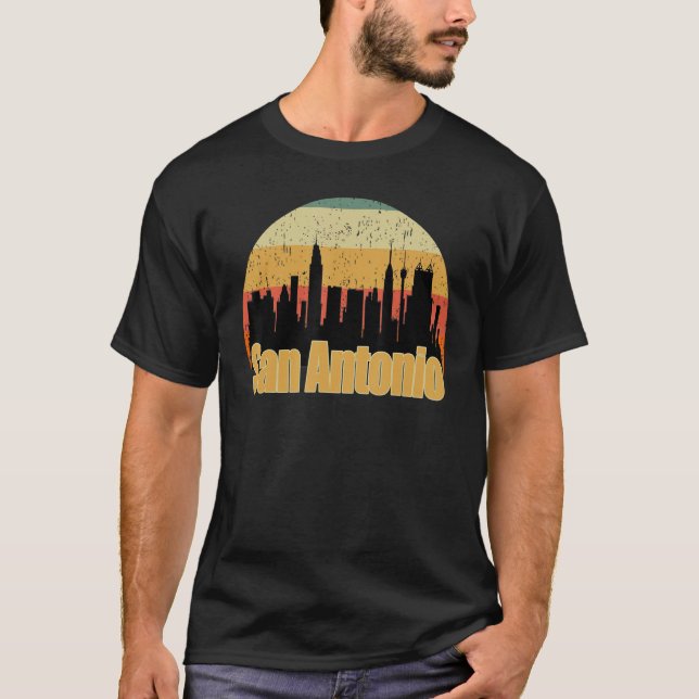 Camiseta San Antonio Skyline Silhouette Sunset Eu Amo San A (Frente)