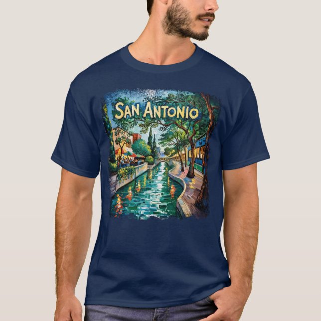 Camiseta San Antonio Texas River Walk Van Gogh Vibrant City (Frente)