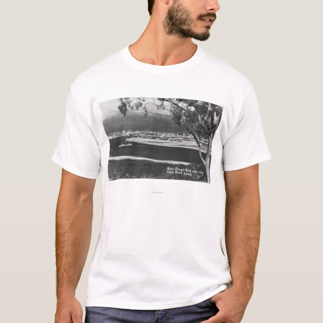Camiseta San Diego, baía de CA e cidade do Point Loma (Frente)
