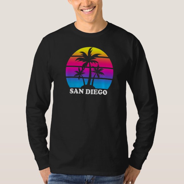 Camiseta San Diego California Retro Palm Tree Sunset Vacati (Frente)