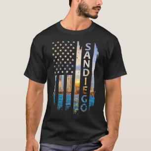 Camiseta San Diego California Summer Sunset American Flag P