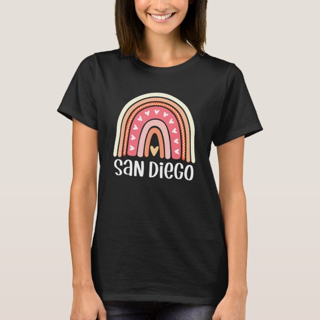 Camiseta San Diego California Usa For Women Rainbow Hearts (Frente)