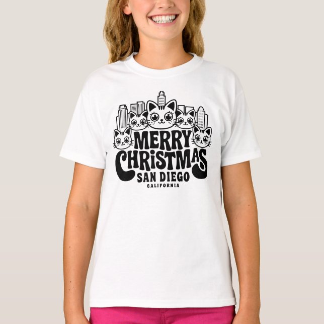 Camiseta San Diego City California Feliz Natal Cats EUA (Frente)