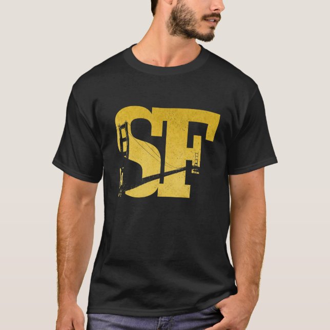 Camiseta San Francisco California SF Ouro Gate Bridge Vin (Frente)