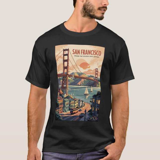 Camiseta San Francisco California Skyline Viagem Art Retro (Frente)
