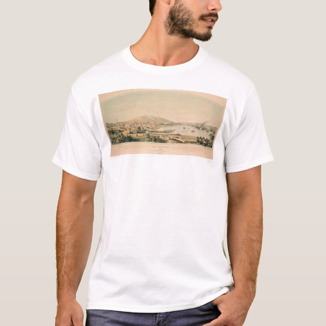 Camiseta San Francisco, mapa panorâmico 1849 do CA (1626A) (Frente)