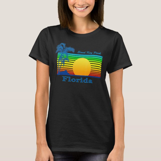 Camiseta Sand Key Park Florida Retro Tropical Beach Sunset (Frente)