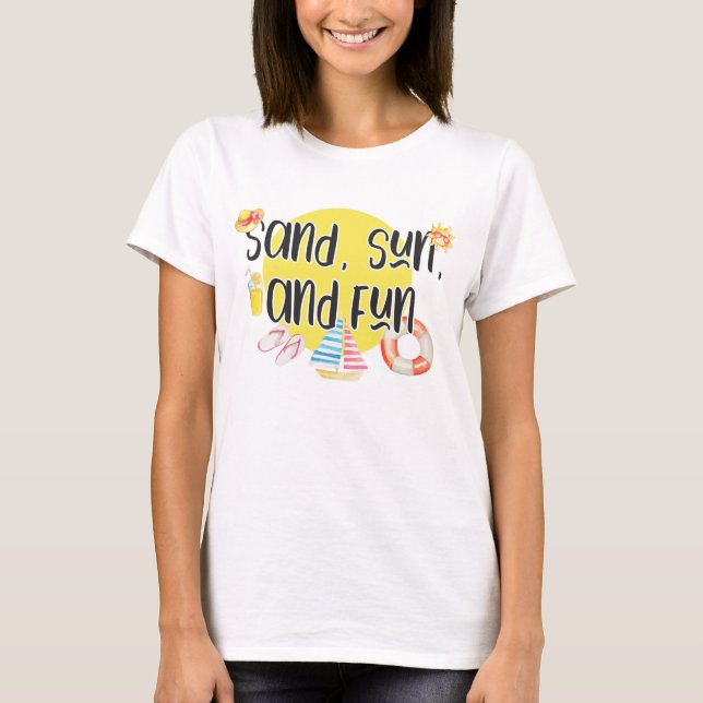 Camiseta Sand Sun Divertimento Cote Summer Beach Ilustraçõe (Frente)