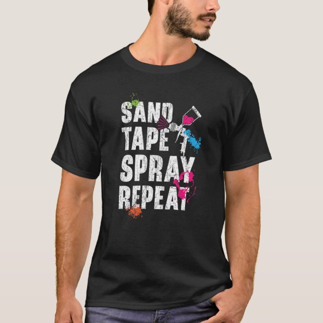 Camiseta Sand Tape Spray Repeat Car Detailing Auto Body Pai (Frente)