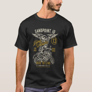 Camiseta Sandpoint Idaho EUA Estilo Retro Envelhecido Motoc