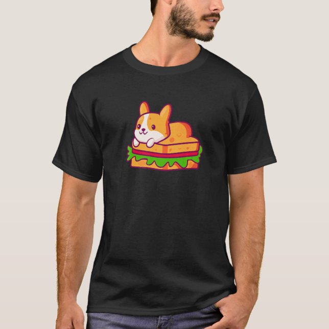 Camiseta Sanduíche de Cachorro Fofo Corgi (Frente)