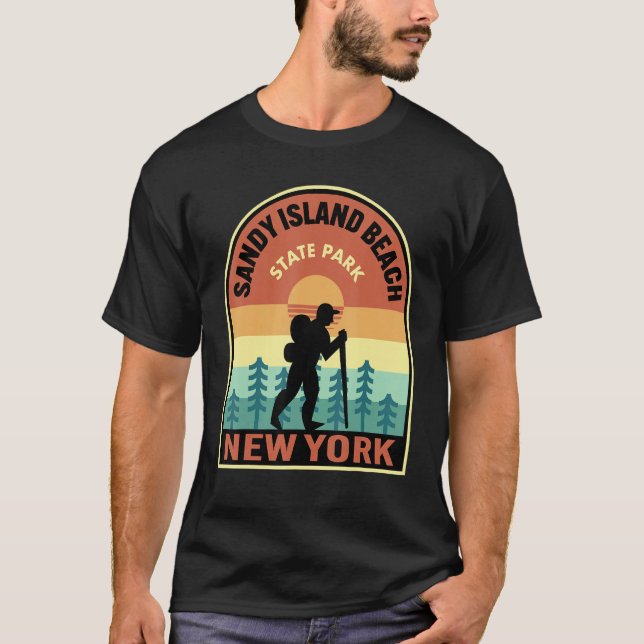 Camiseta Sandy Island Beach State Park New York Retro Hikin (Frente)