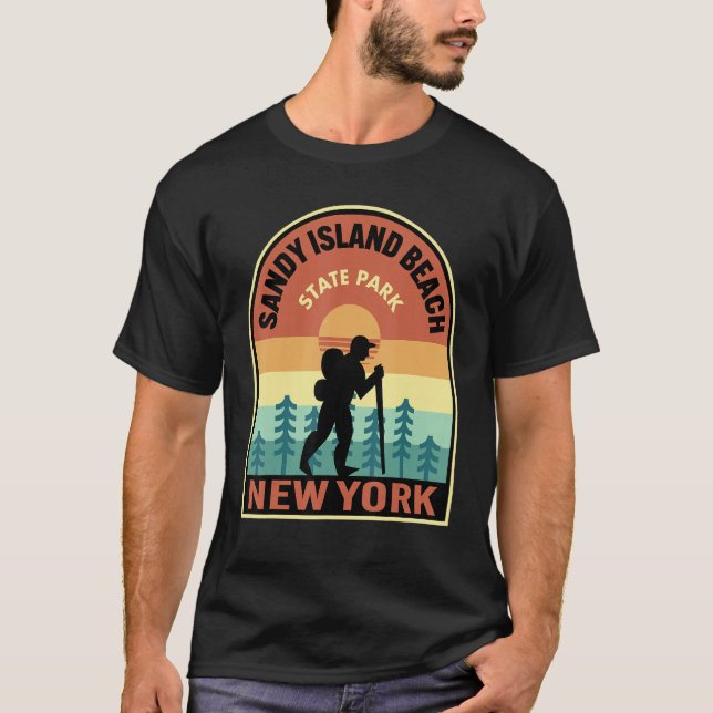 Camiseta Sandy Island Beach State Park New York Retro Hikin (Frente)