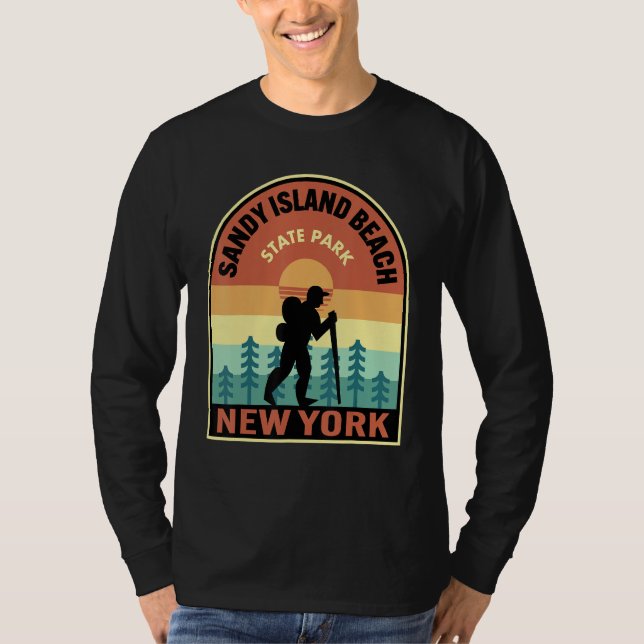 Camiseta Sandy Island Beach State Park New York Retro Hikin (Frente)